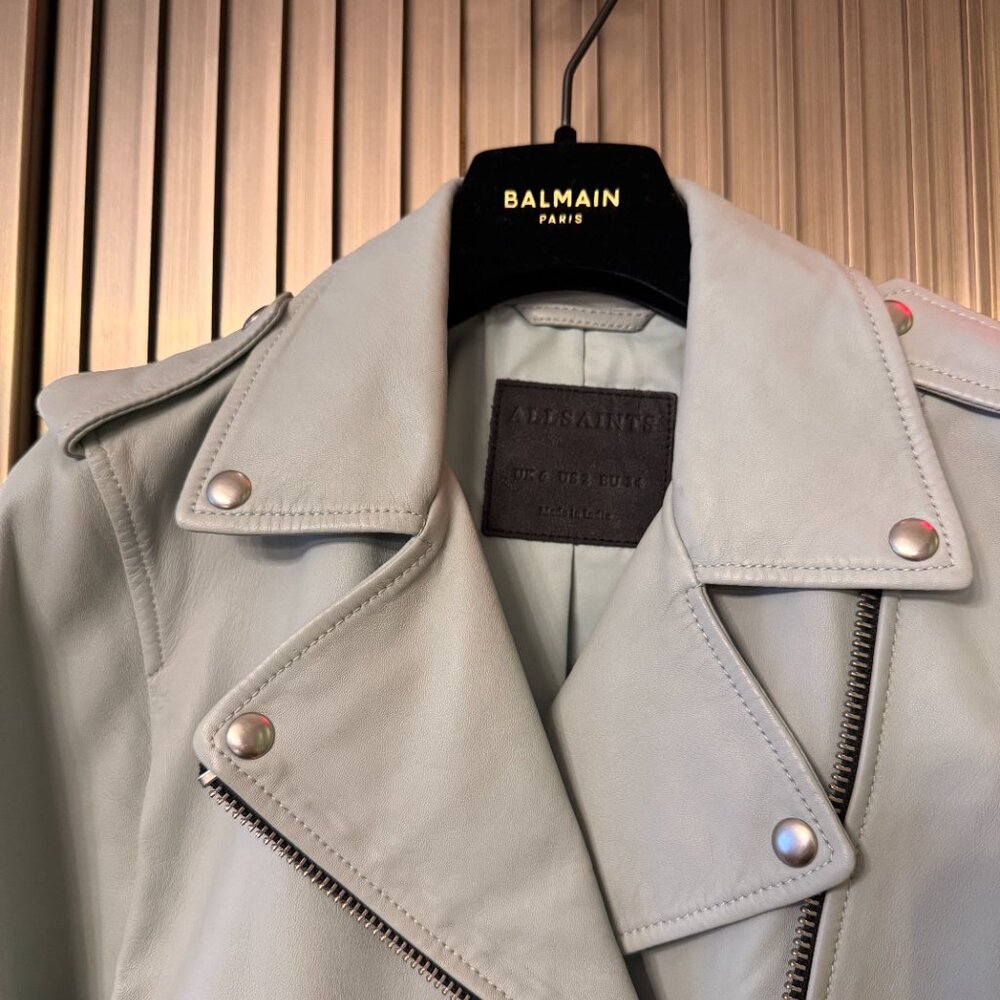 ALL SAINTS - Baby Blue Balfern Lamb Leather Biker Jacket - Picture 7 of 11